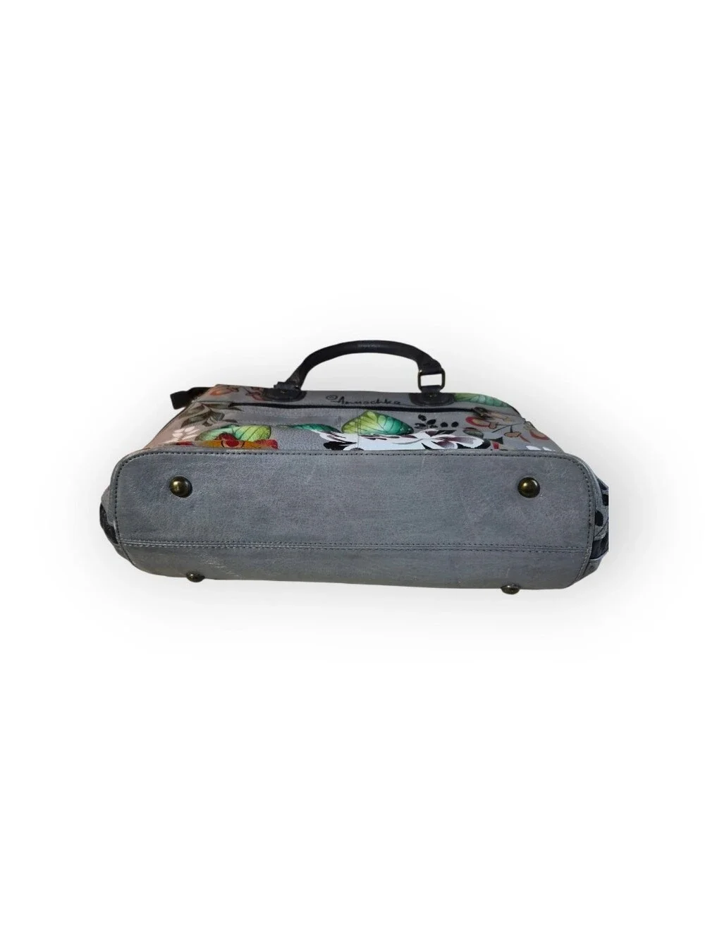Anuschka Hand Painted Lg Leather Tote Garden Of Eden Grey/ Floral Pattern